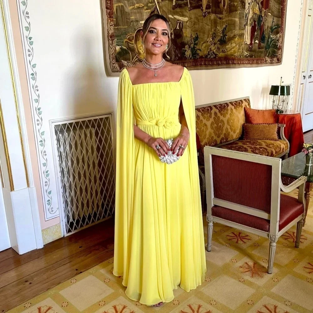 

Yellow Floral Formal Long Bespoke Occasion Gown Evening Dresses Pastrol Unisex Jersey Retro Dubai Saudi Arabic Prom Customized