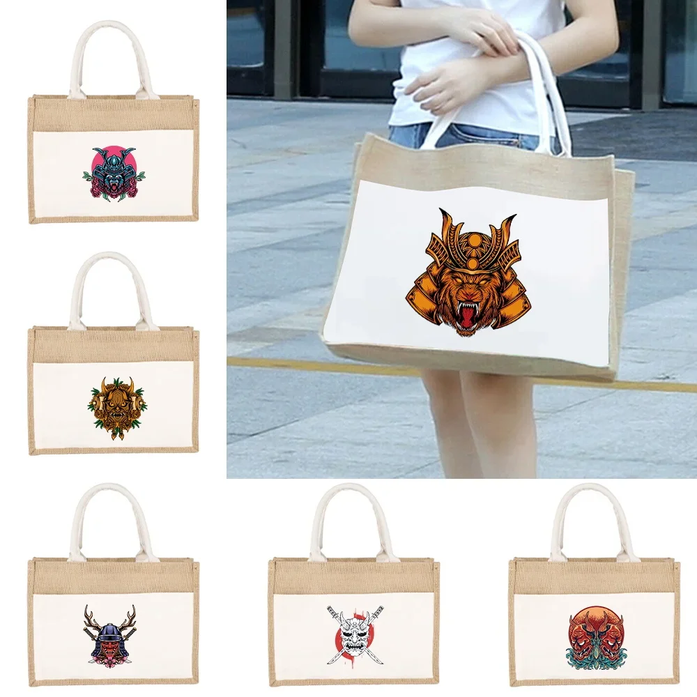 Shopping Bags Reusable Sundries Tote Linen Tote  Ecofriendly Supermarket Bag Monster  Pattern Large Capacity Picnic Bag