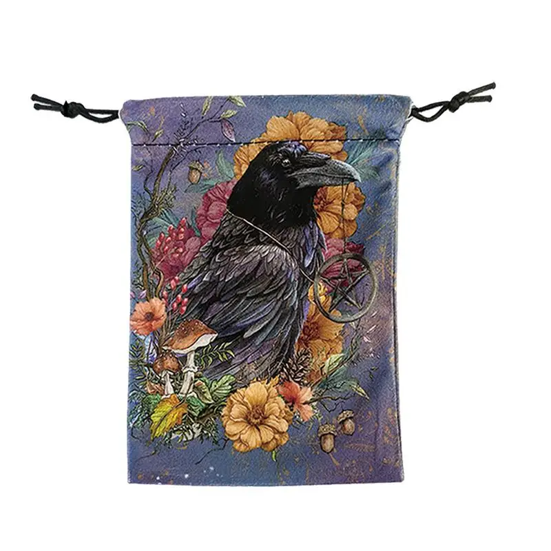 Drawstring Storage Pouch 5X7Inches Tarot Deck Drawstring Storage Bags Small Multifunctional Soft Jewellery Bags Crow Animal