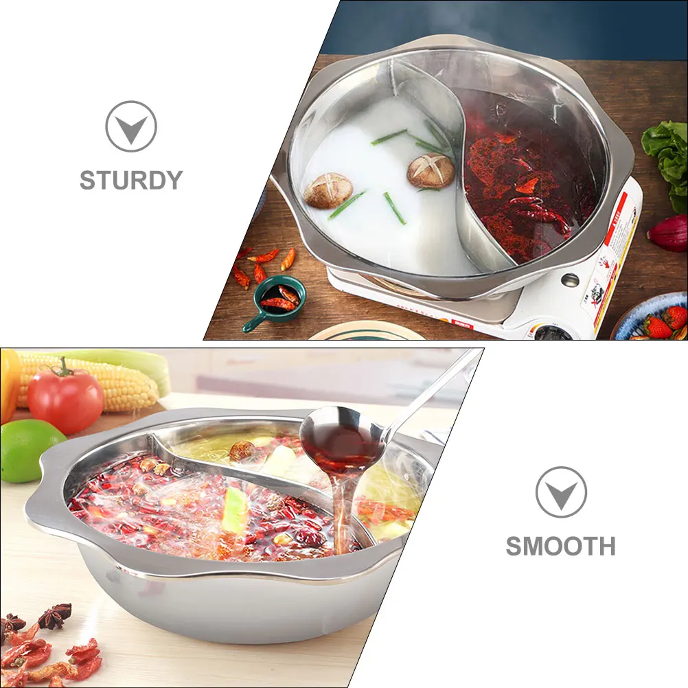 

Stainless Steel Divided Hot Pot Two Flavor Hot Pot for Induction Gas Stove Family Restaurant Hotpot Divider