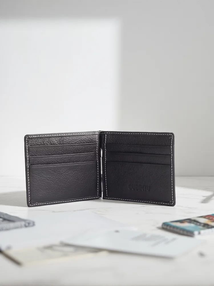 Bezpłatne grawerowanie nazwa męski portfel z prawdziwej skóry etui na karty torebka męska mała saszetka na pieniądze Mini Vintage wąskie portfele carteira — zdjęcie 2