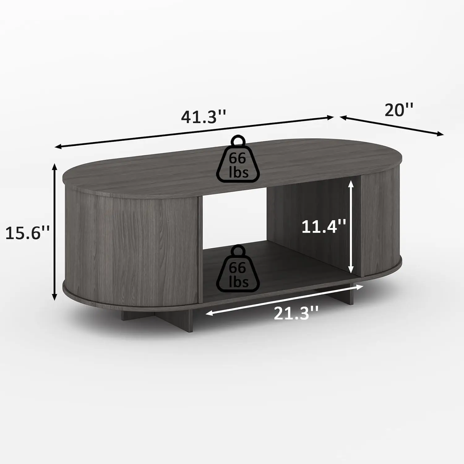 Mesa de centro ovalada rústica moderna de granja, mesa central de madera baja gris con almacenamiento, para sala de estar/dormitorio/oficina en casa