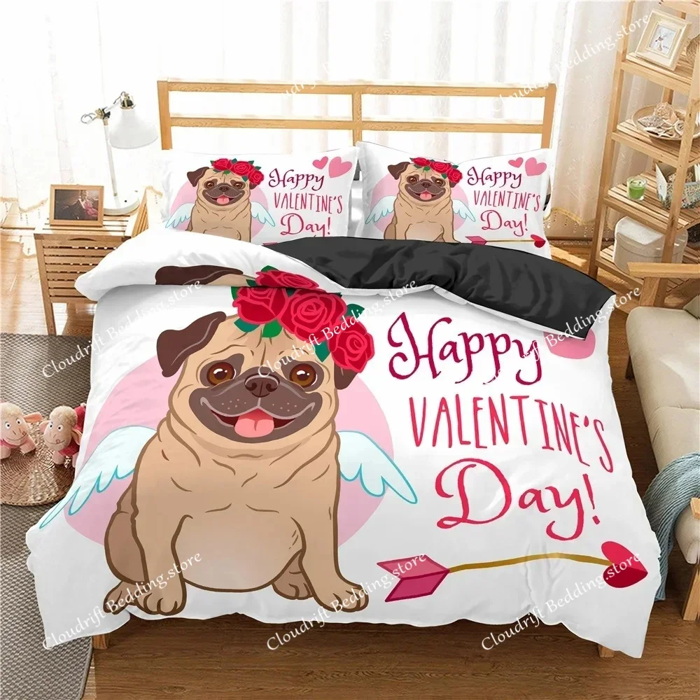 Cute Animal Bedding Set Cartoon Pug Dog Duvet Cover Sets Kids Comforter Cover Queen King Twin Single Size Polyester Quilt Cover