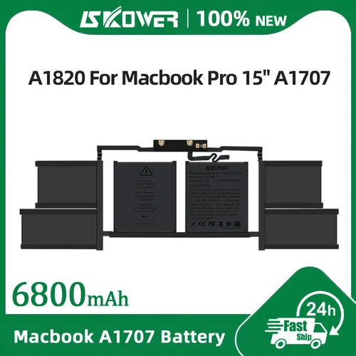 Batería del ordenador portátil del alto rendimiento 6800mAh A1820 de SKOWER para Apple Macbook Pro 15"" A1707