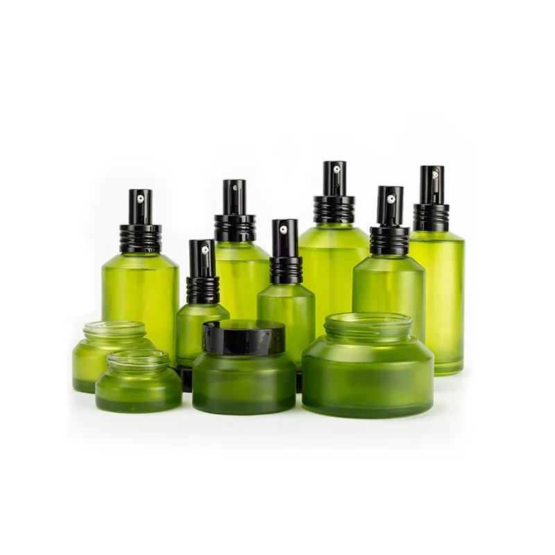 7Colors Slanted Shoulder Recyclable Cosmetic Glass Bottles Wholesale Green Frosted Face Cream Eye Essential Oil Glass Bottle