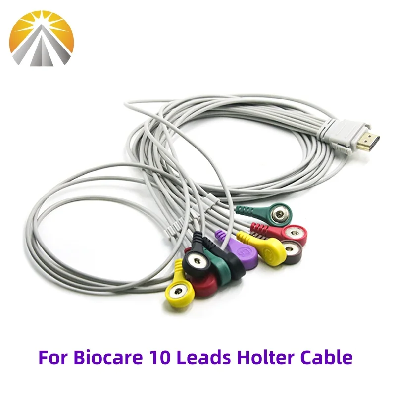 10 Leads Holter Cable for Biocare IH-3 or IH-12 Plus and BIOX CB-1304-C Holter Recorder ECG Cables Snap Ends