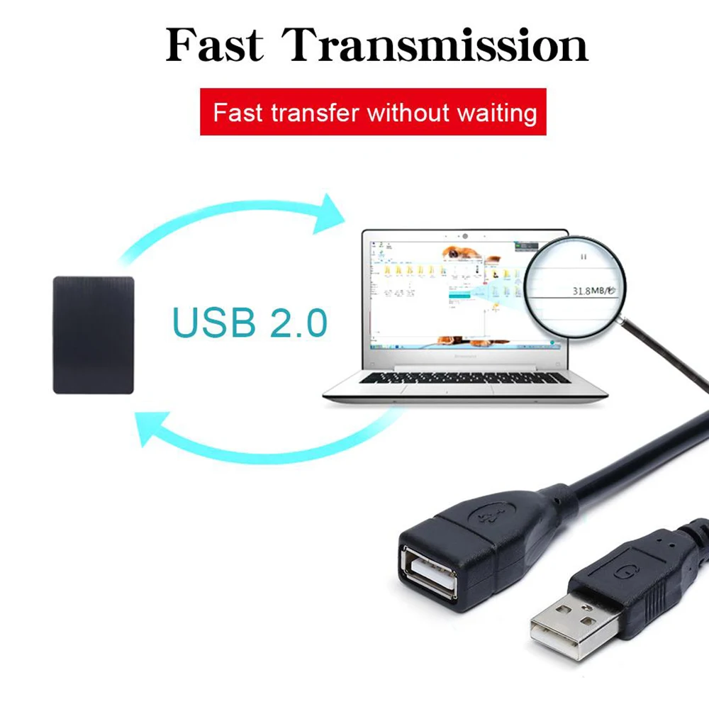 1M USB 2.0 szybkość przedłużacz przedłużenie kabla transmisja danych dla wyświetlacza projektor PC TV kabel przenośny dysk twardy USB