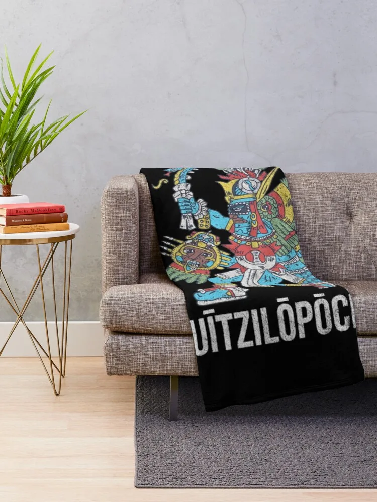 Distressed Huitzilopochtli - Aztec God of Sun Text - Deity Throw Blanket Blankets For Sofas Luxury Thicken Fleece Blanket