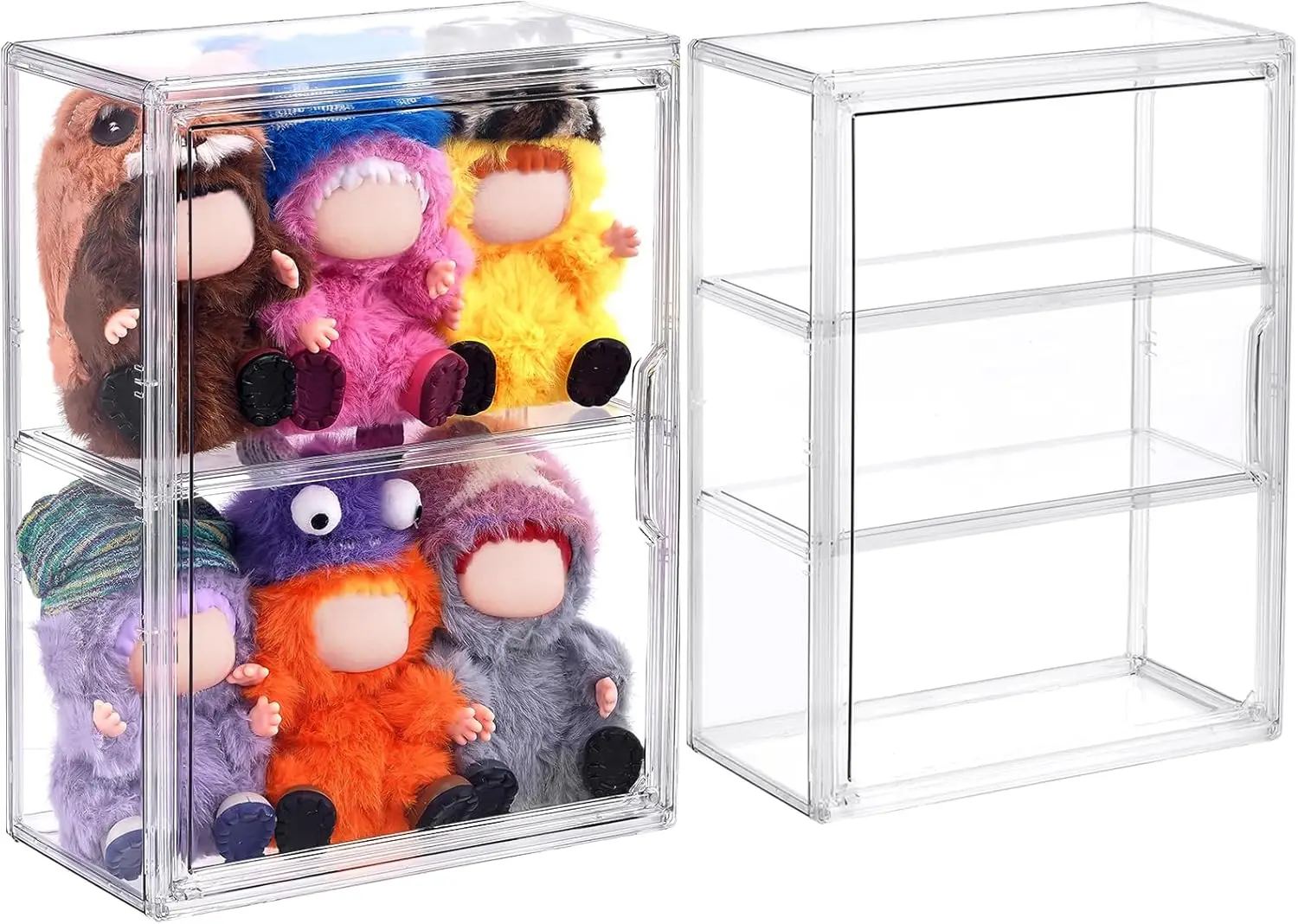 

Набор из 2 прозрачных акриловых витрин с магнитной дверцей, регулируемыми полками и возможностью штабелирования для коллекционных предметов