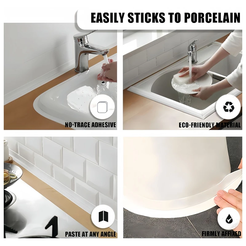 1/1.5//3.2/5M Self-adhesive Sealing Tape PVC Oil-Proof Kitchen Sink Edge Caulk Tape Waterproof Bathroom Toilet Corner Wall Stick