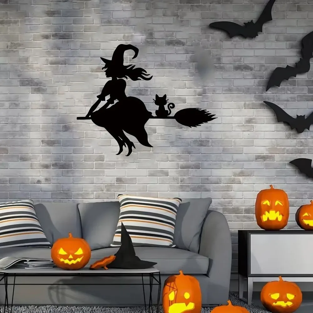 1pc Elegant Black Witch Metal Wall Decor – Sophisticated Butterfly & Halloween Wall Art, Refined Metal Decoration for Home