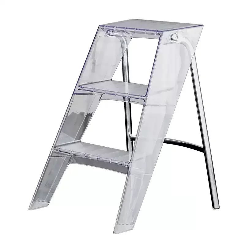 household ladder transparent acrylic portable telescopic folding ladder multi-functional storage three-step pedal tools