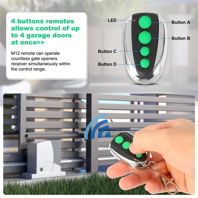 [NEW A09R!】 For TOPENS M12 Wireless Transmitter Garage Door Remote Control For Keychain 433.92Mhz Mhz