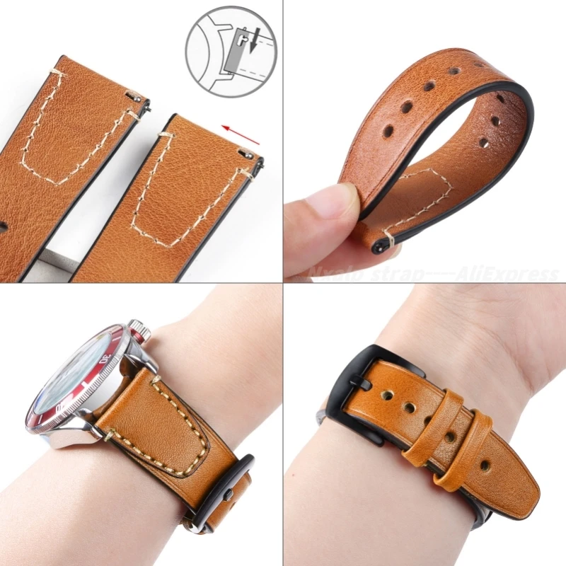 Retro Stitching Cowhide Watch Strap 18mm 20mm 22mm Genuine Leather Watchband for Rolex for Seiko Bracelet SmartWatches Wristbelt