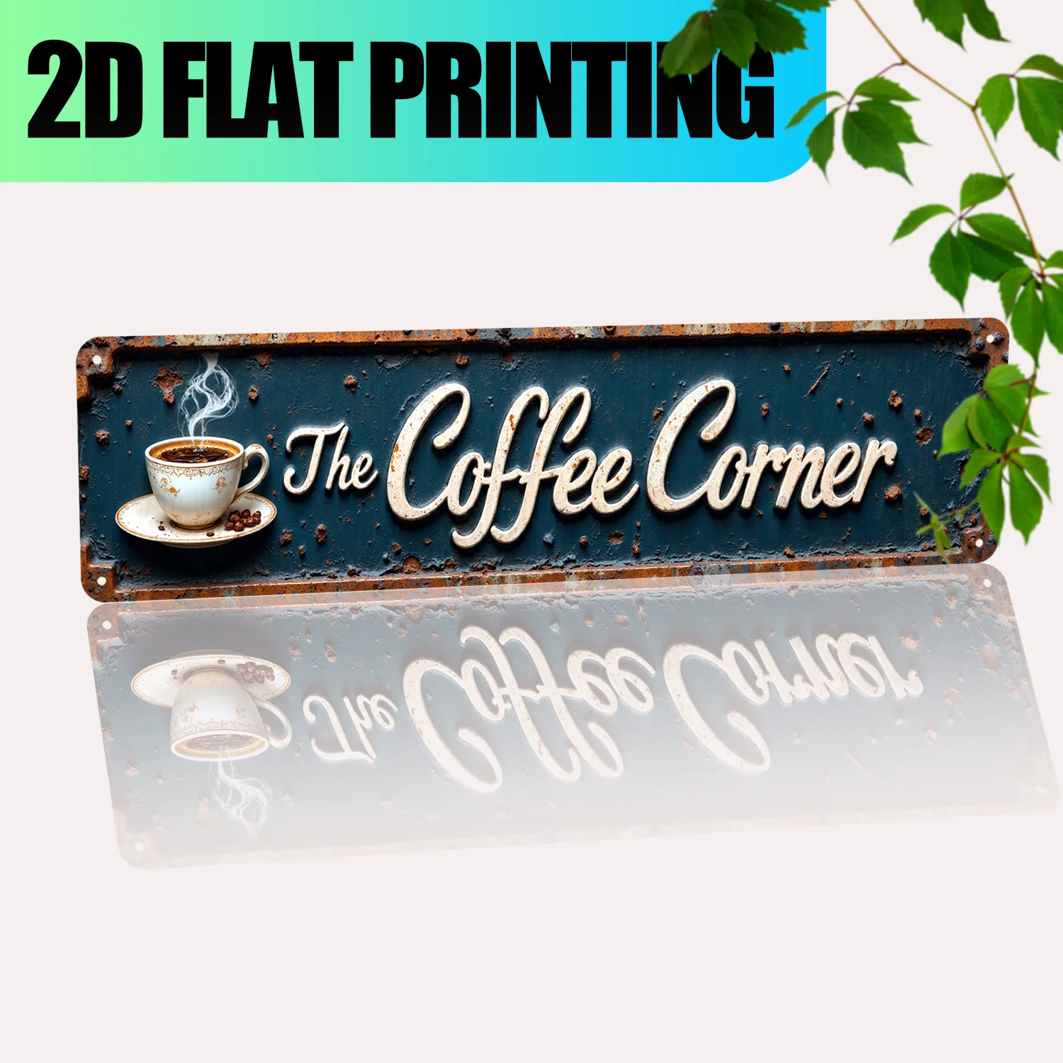 2D Flat, Vintage Coffee Shop Wall Sign - Aluminum Metal Cafe Corner Store Plaque Suitable for Office, Farmhouse, Porch - Rustic