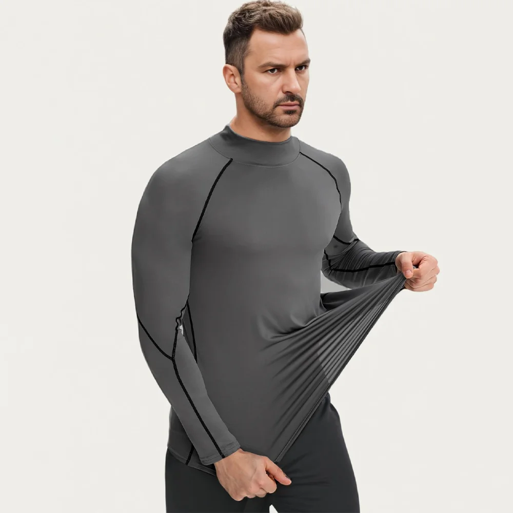 Men\'s Elastic Half High Collar Compression T-Shirt Solid Running Long Sleeve Tight Top Quick Dry Gym Clothing Autumn