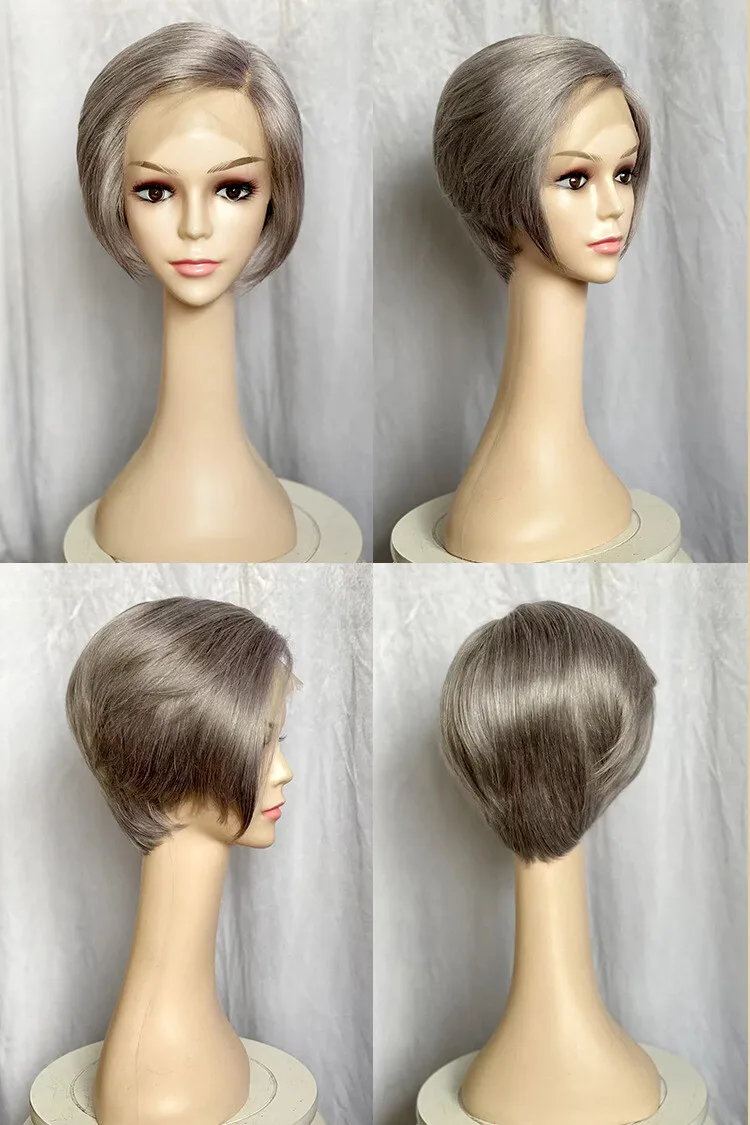 

Fashion Short Grey Blonde Pixie Wigs L part 13x4x1 Lace Front Wigs