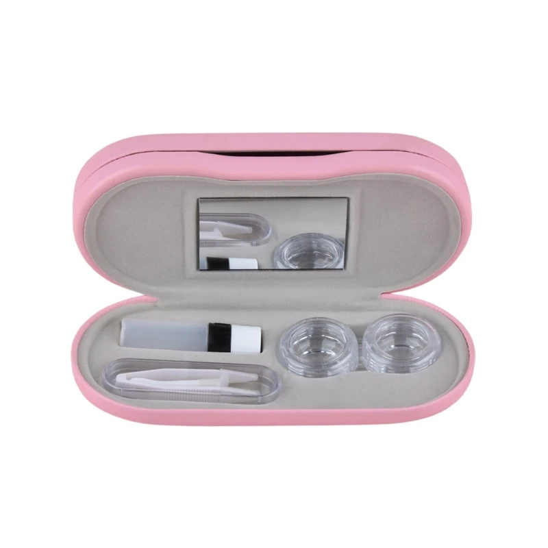 Y166 กล่องคอนแทคเลนส์ชุด PU เลนส์กล่อง Mirrored Multifunction Contact Case สำหรับเลนส์ผู้ถือผู้หญิงหญิง