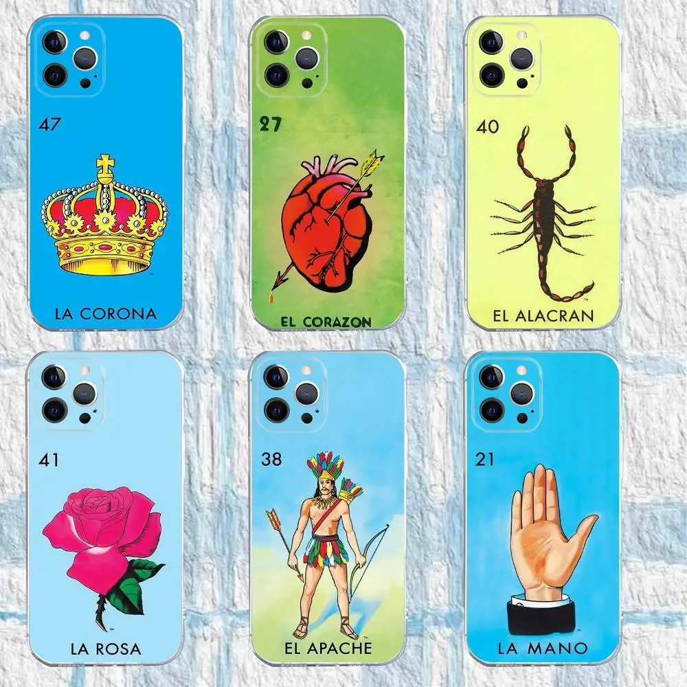 

Mexican Bingo Loteria Phone Case For iPhone 16,15,14,13,12,11 Pro,Max,Plus,X,XS,XR,SE,Mini Transparent Silicone Soft