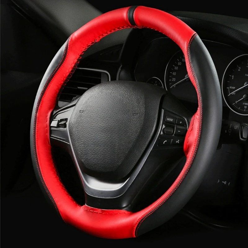 Steering Wheel Covers/Soft Fiber Leather Leather Steering Wheel Cover Breathable Steering-Wheel With Needle and Thread