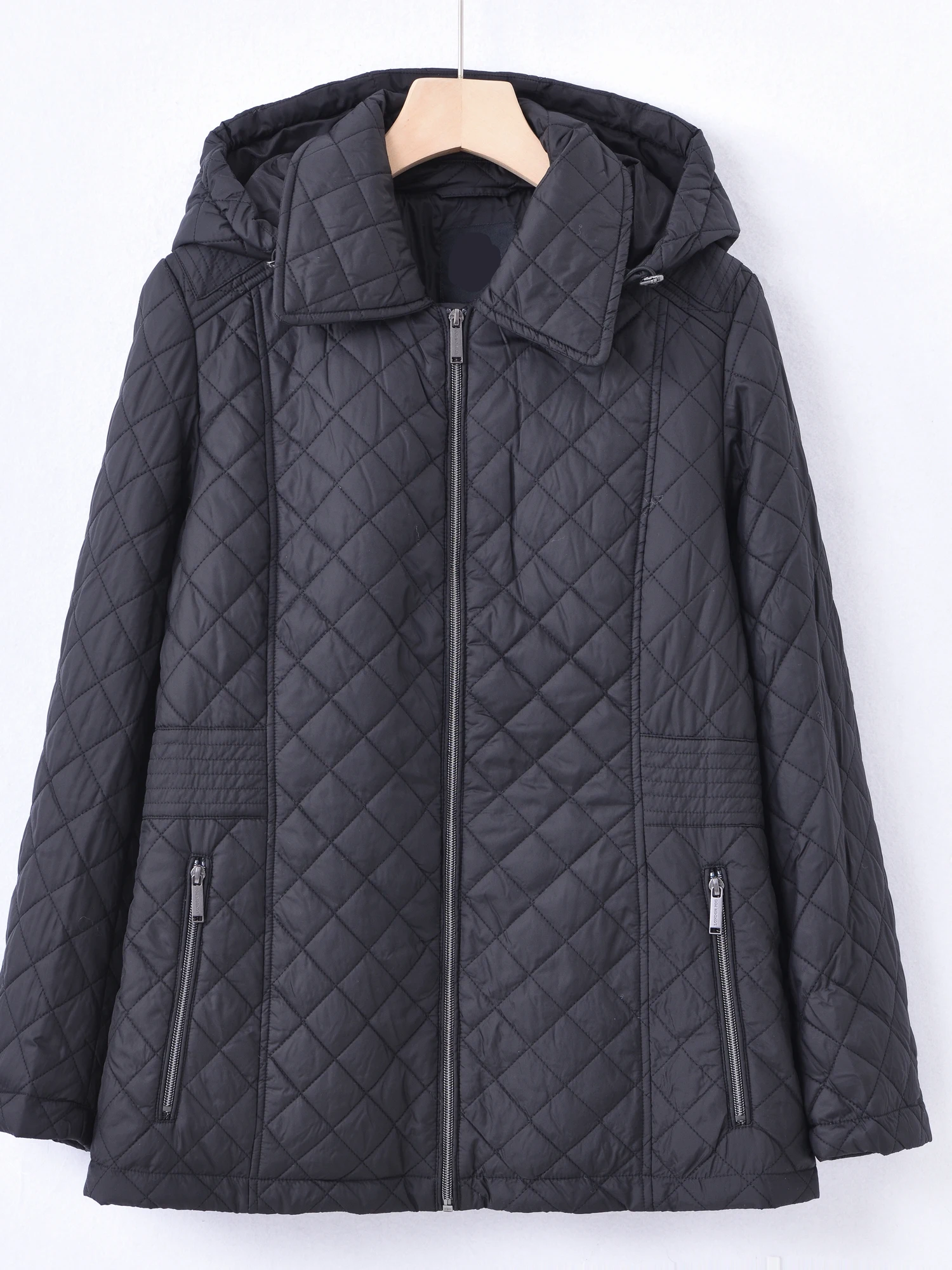 

Slimming Thin Cotton Jacket with Detachable Hood Diamond Stitching Unique Size Street Style Loose Fit Polyester Filled Coat