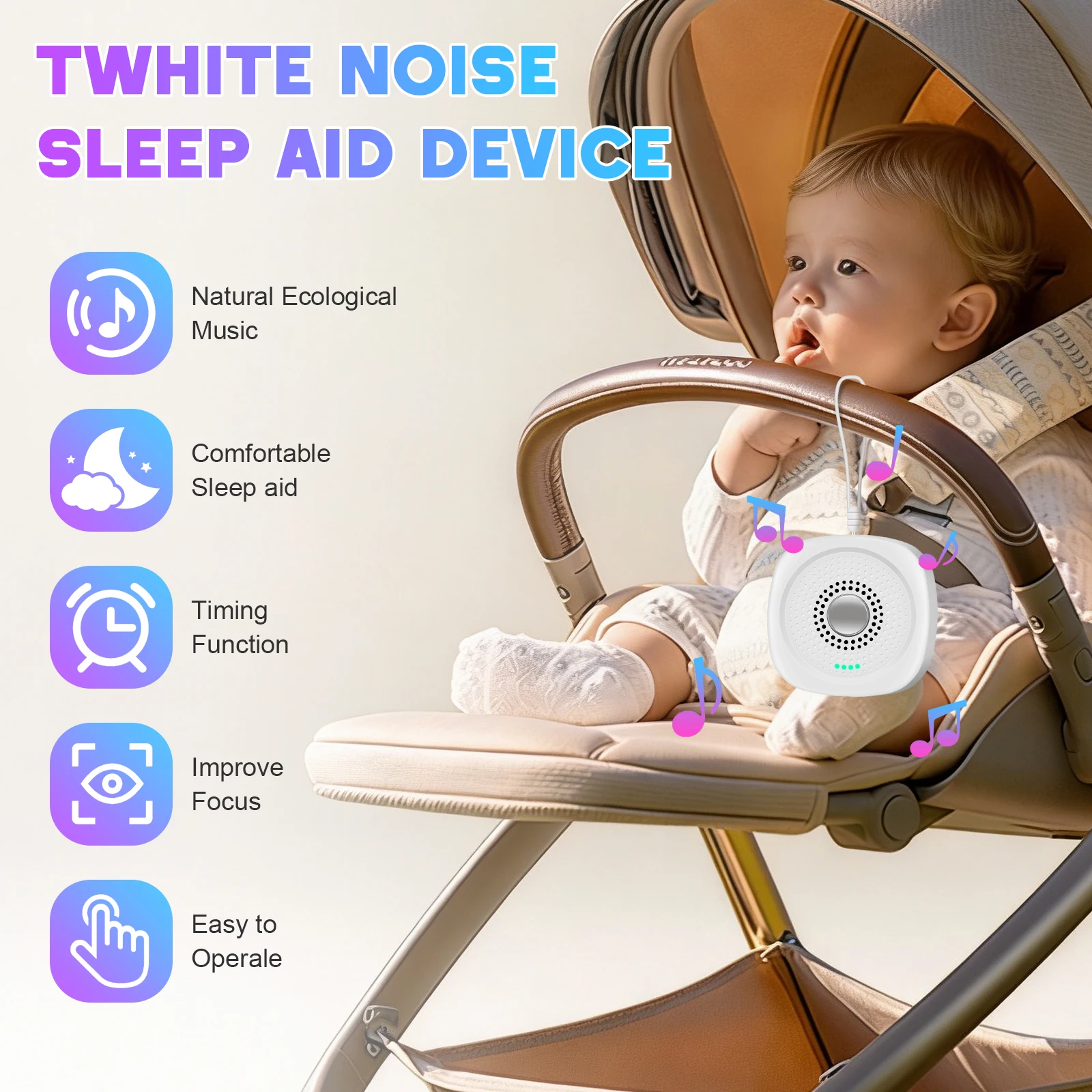 Portable Sleep Aid White Noise Device for Infants and Children with Various soothing Sounds Night Stress Relief and Relaxation