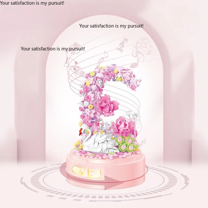 Internet-famous Swan Eternal Flower Music Box Building Block Ornament, Puzzle Toy Gift For Girls