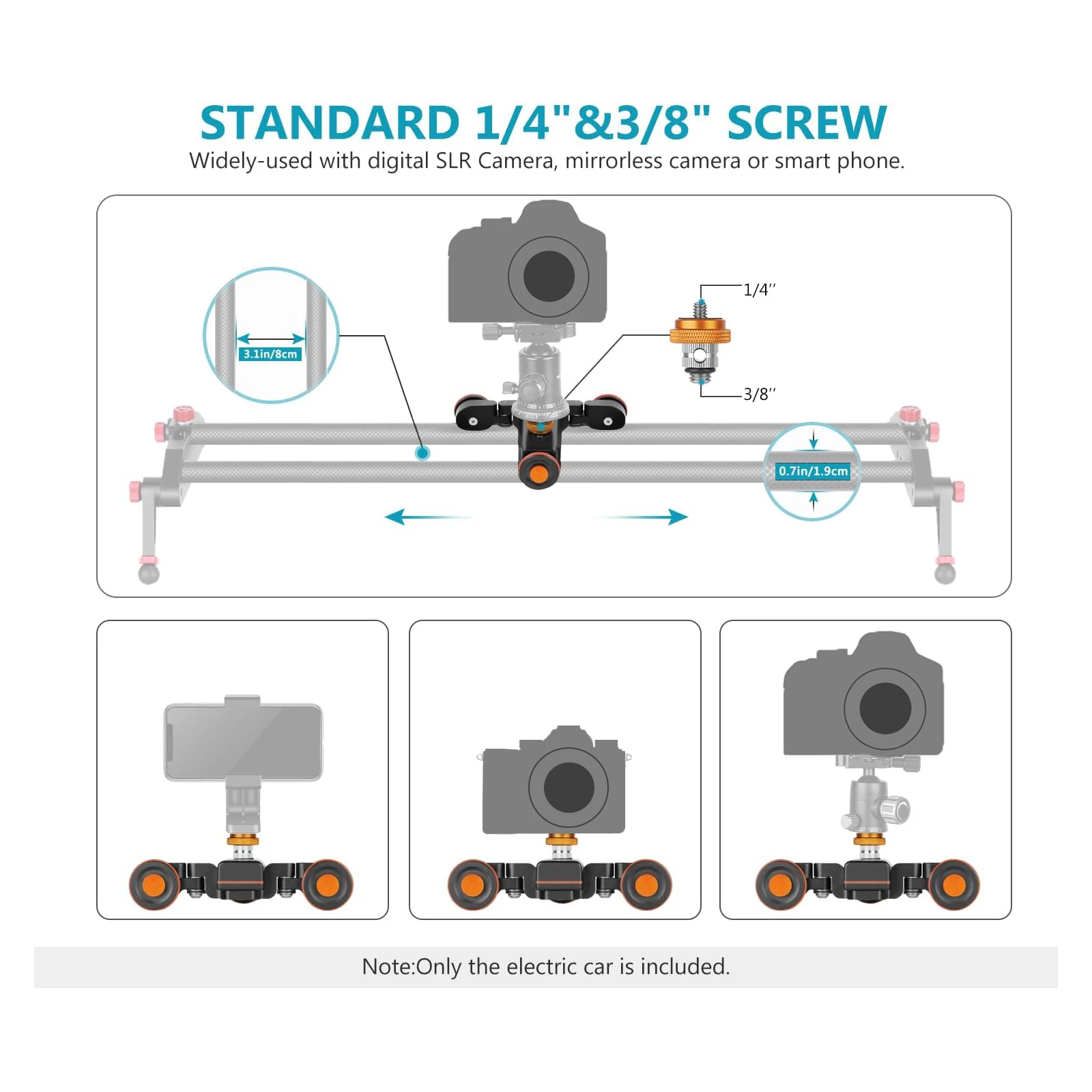 Neewer 3-Wheels Wireless Video Camera Dolly 3-Speed Motorized Electric Track Rail Slider Dolly Car Compatible with Camera Gopro