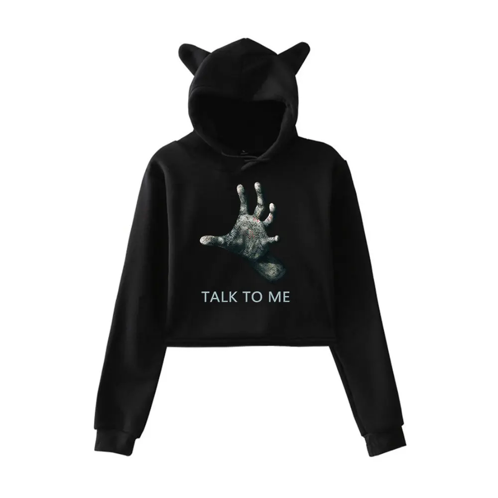 Talk To Me Sweatshirt Hoodie Vintage 90s Merch y2k Hoodies Sweatshirt for Girls Cat Ear Crop Pullover