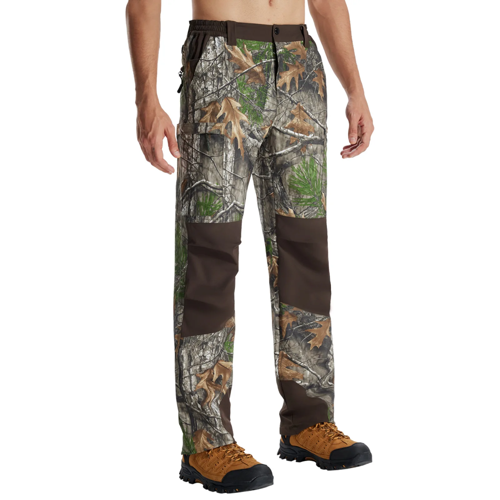 New Arrival Color Blocking Design Spring Summer Tree Bionic Camouflage Hunting Fishing Full Pants For Men Soft Breathable Elasti