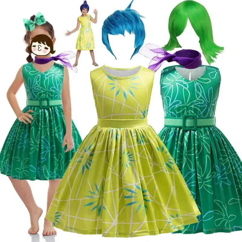 

Movie Inside Out Disgust Envy Cosplay Costume Inside Out Joy Inspired Dress Wig Kids Halloween Christmas Party Cosplay Costume