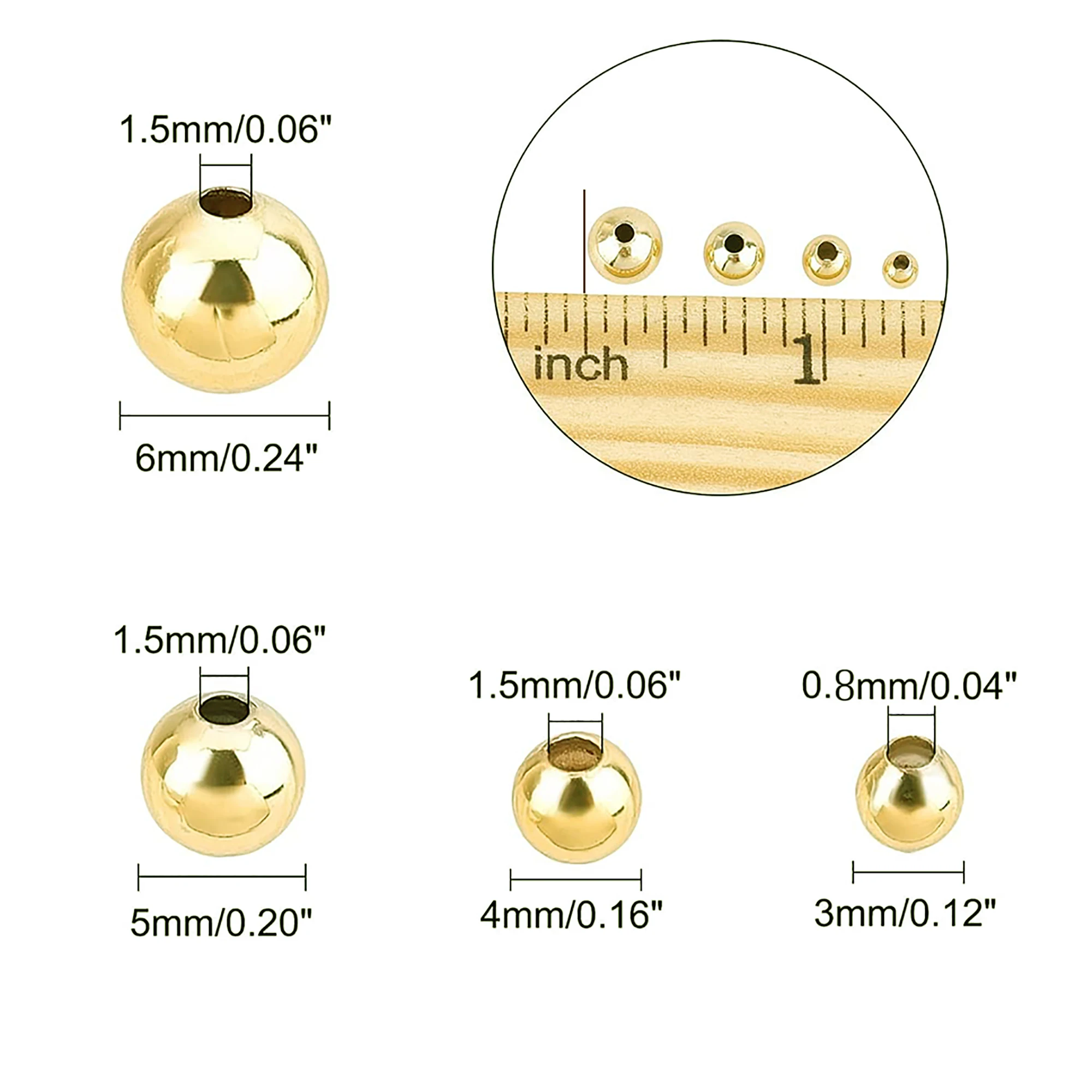 18K pozłacany kolor 3mm-6mm okrągły element dystansowy koraliki miedziane gładka kulka do bransoletki naszyjnik kolczyk DIY biżuteria