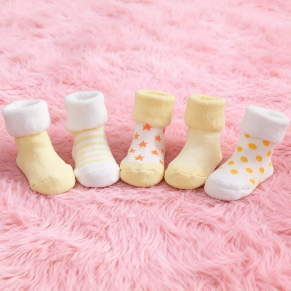 5 Pairs Cotton Baby Short Socks Non-Skid Design Pink Blue Newborn Socks Polka Dot Stars Breathable Floor Stocking