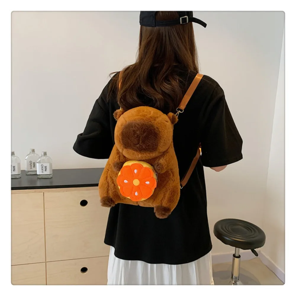 Fashion Cartoon Large Capacity Capybara Kids Plush Backpack Cute Casual Plush Bag Students School Bag Cartoon Crossbody Bag