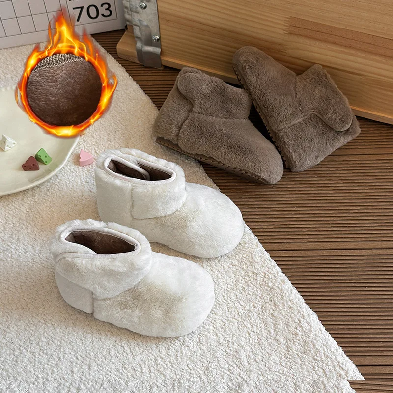 

2025 Winter Kids Plush Snow Boots, Soft Sole Thick Warm Furry Booties for Toddlers Boys & Girls, Non-Slip Cute Cotton Boots