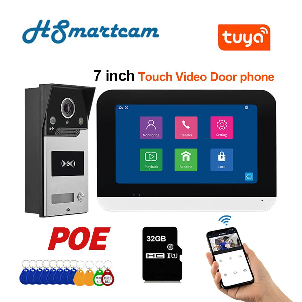 

New 7inch Touch Video Door phone 1080P Tuya APP WiFi Doorbell Camera Card Unlock POE Video Door Phone Intercom System