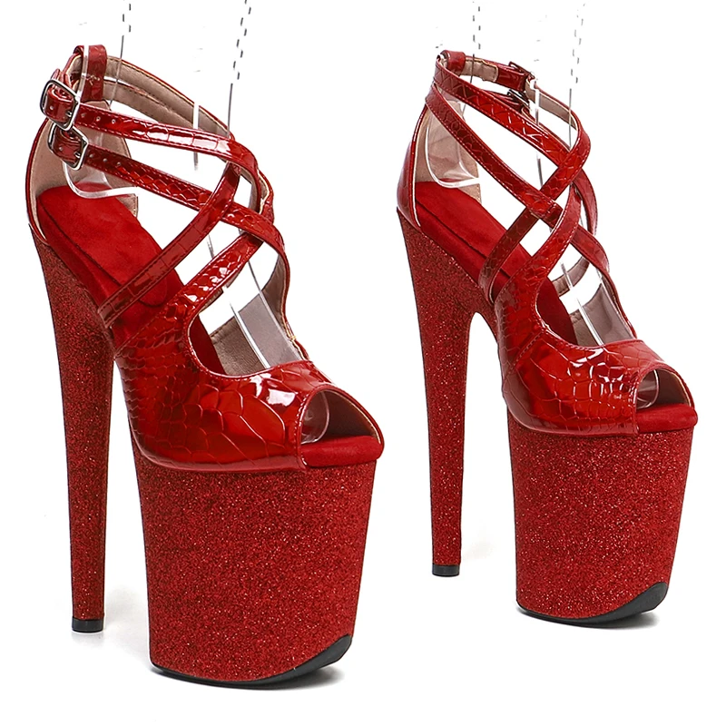 

Leecabe 8Inch/20cm Snake siny PU Mix glitter Platform High Heels Sandals Trendy fashion stripper heel Pole Dance shoes