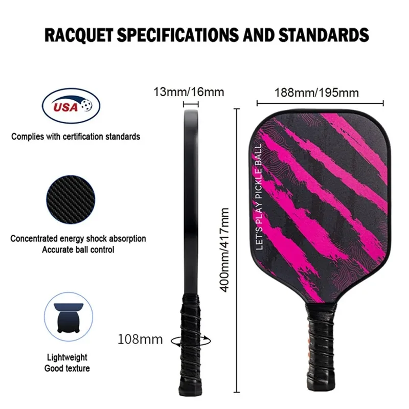 

Ракетка для пиклбола из углеродного волокна USAPA Panddle Сертифицированная USAPA Премиум в наступальном стиле Оборонный тип 16 мм