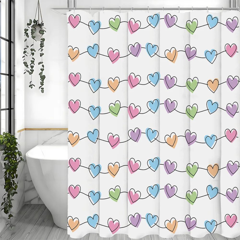 

Креативная красочная занавеска для душа с сердечками, моющаяся грязеотталкивающая насадка для душа, водонепроницаемая полиэстеровая занавеска для ванны для домашнего декора