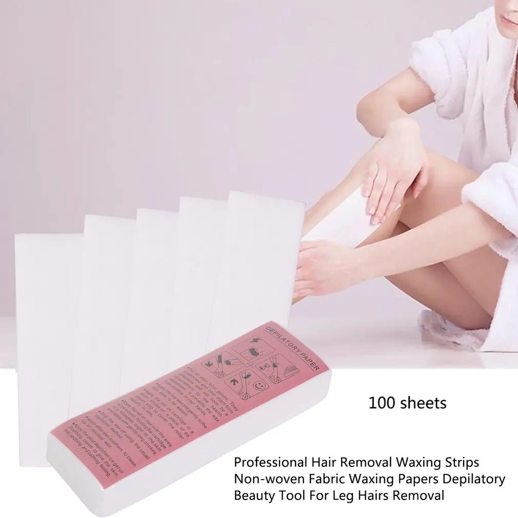 전문가용 제모 왁싱 스트립, 다리 털 제거용 부직포 왁싱 페이퍼 제모 미용 도구, 100 개