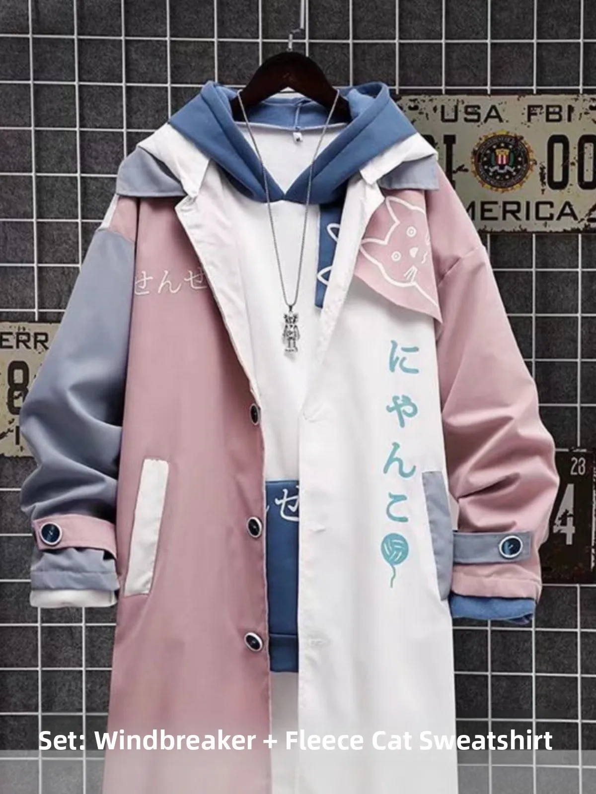 

Cartoon Themed Men's Long Coat Spring Autumn New Sle Casual Outerwear Two Pieces Set Trendy Brand Youth Loose Fit