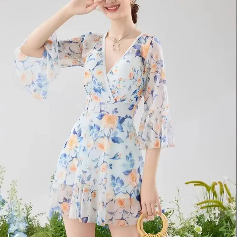Nouveau Maillot de bain une pièce pour femmes, coin uni, grande taille, printemps chaud, manches longues, Style coréen, Sexy, surdimensionné