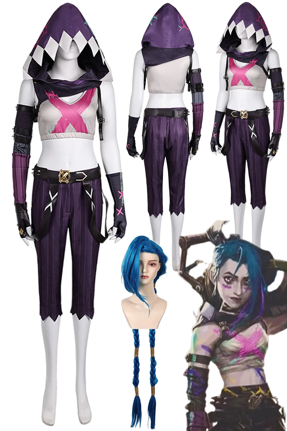 

Game LOL Arcane Jinx Cosplay Costume Wig Vest Pants Hat Sets Sexy Women Xmas Halloween Party Uniform Carnival Role Play Suits