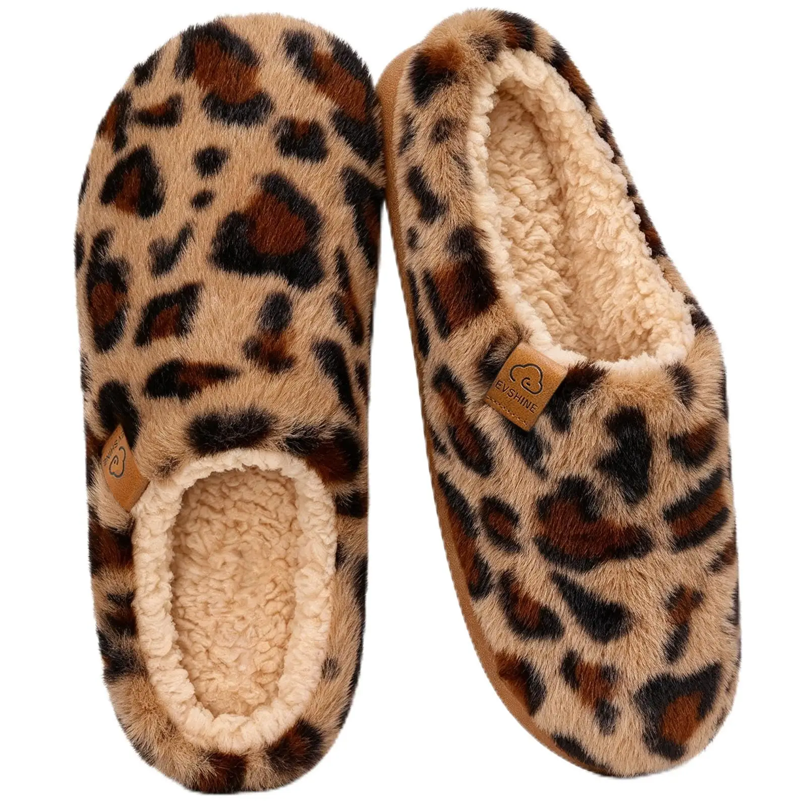 Smile Popcorn Women's Winter Fuzzy Slippers Memory Foam Indoor Warm Fur Lined Slides Leopard Print Bedroom Slippers For Women
