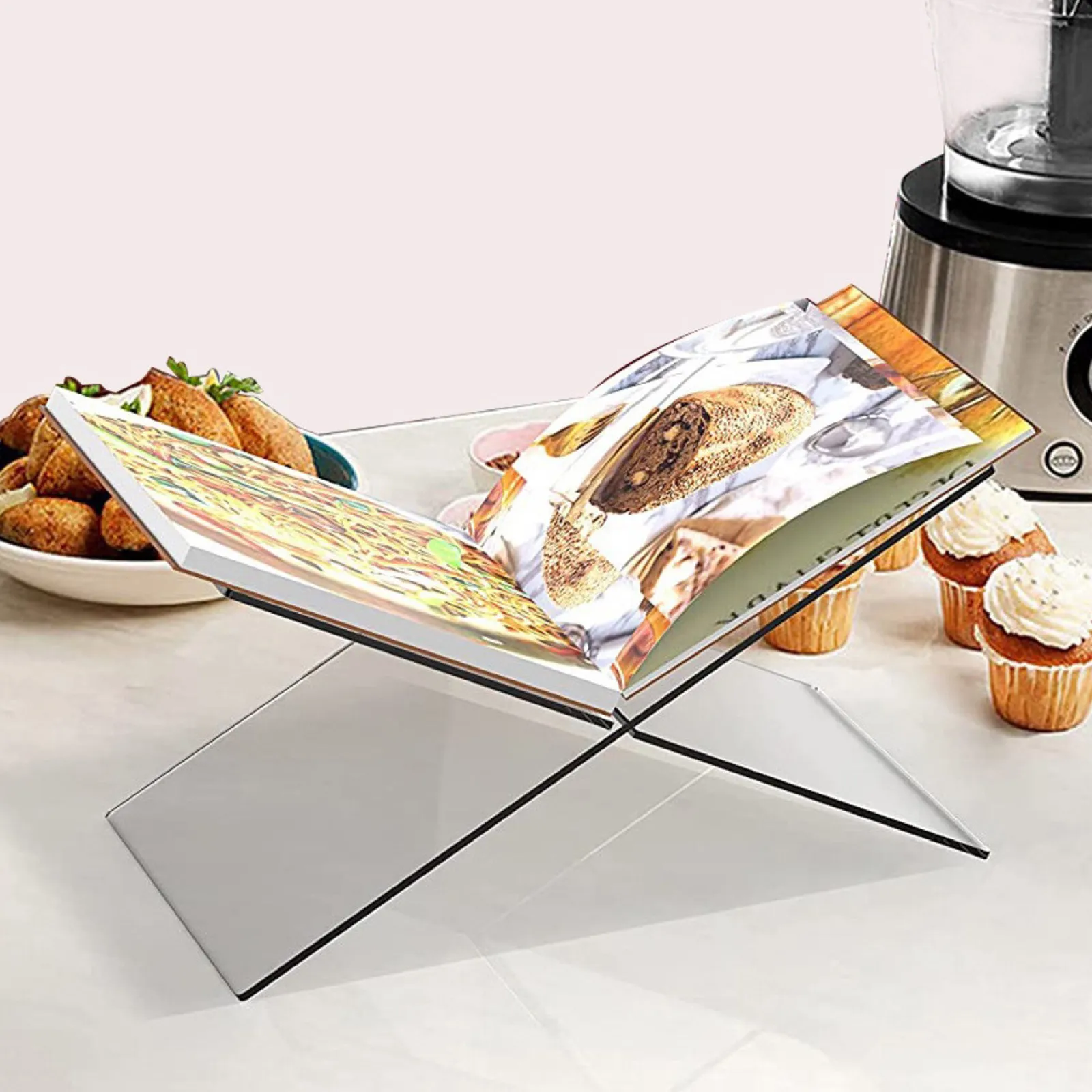 -Shaped Reading Holder Transparent Book Stand for Magazine Cookbook Sheet Music Certificate Display Student Office
