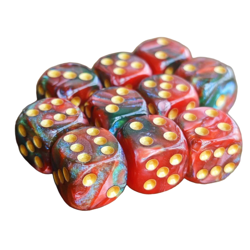 Jeu de dés Starlit Sky D6 brillant rouge et vert 16MM, jeu de société Dungeons et Dragons 40K