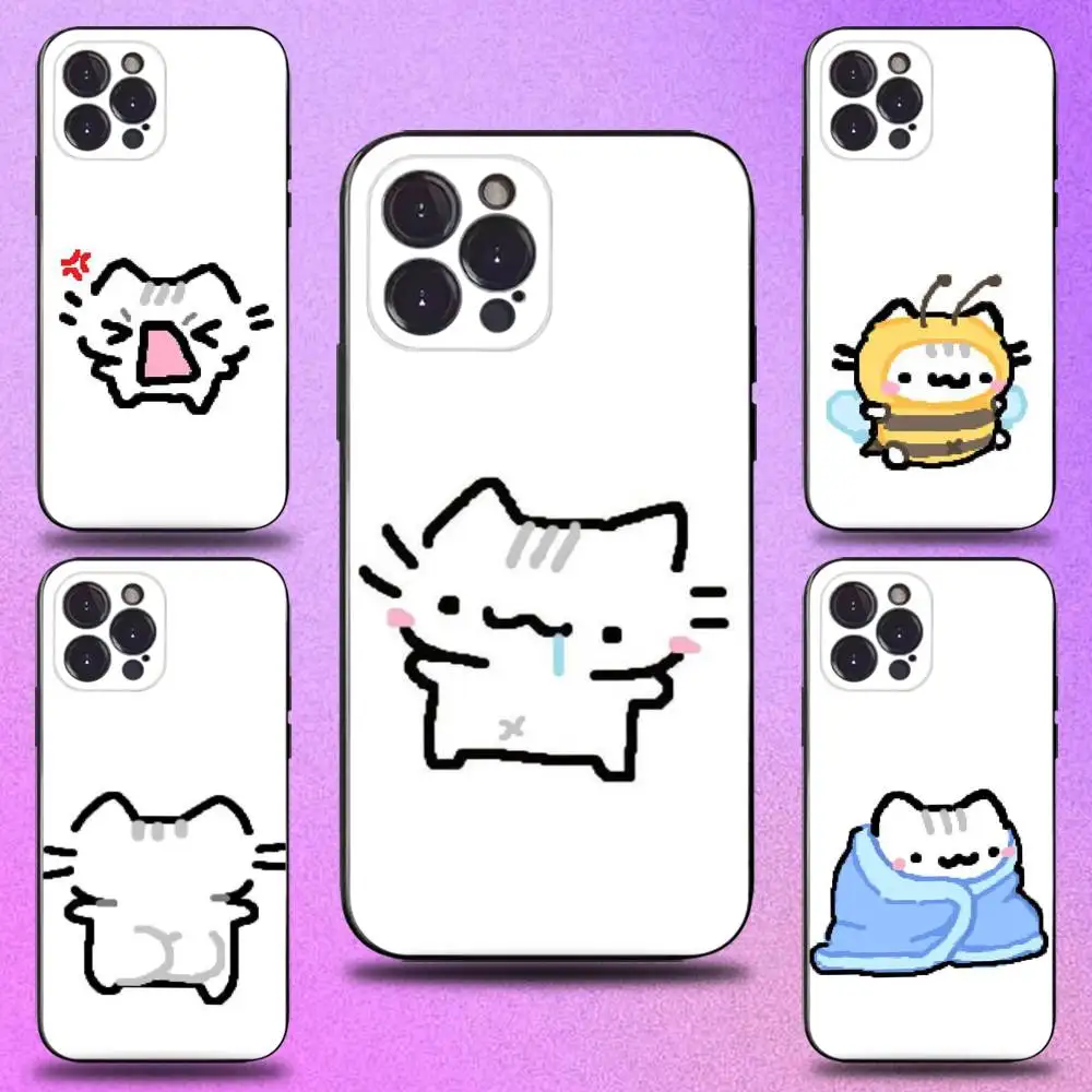 

Silly Cat Doodle Meme Canvas Phone Case For iPhone 16,15,14,13,12,11 Plus,Pro Max,XS,X,XR,SE,Mini,8,7,Soft Silicone Black Cover