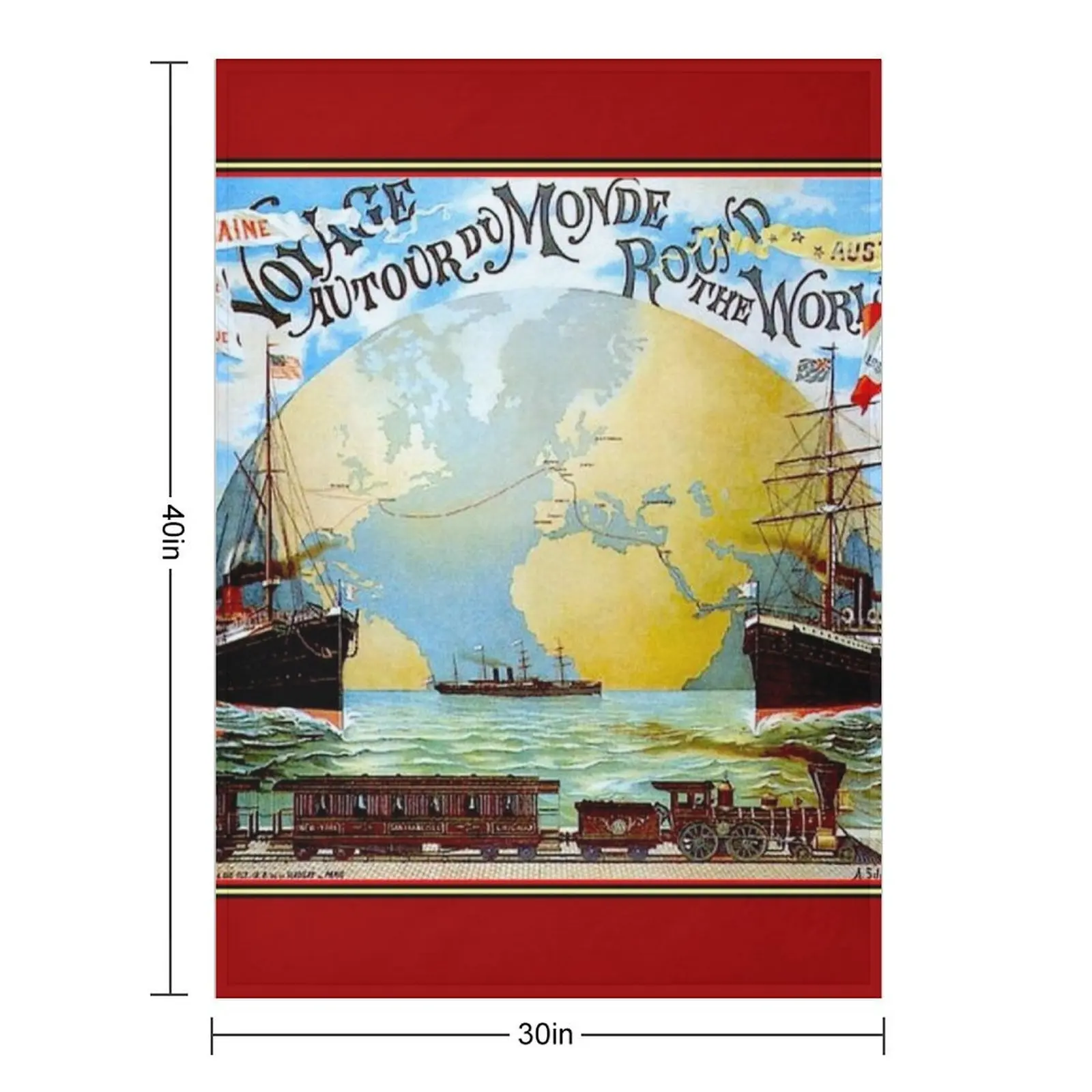 80일간의 세계일주; 빈티지 줄 베른 프린트 담요 캠핑 이동식 체크무늬 장식용 침대 담요