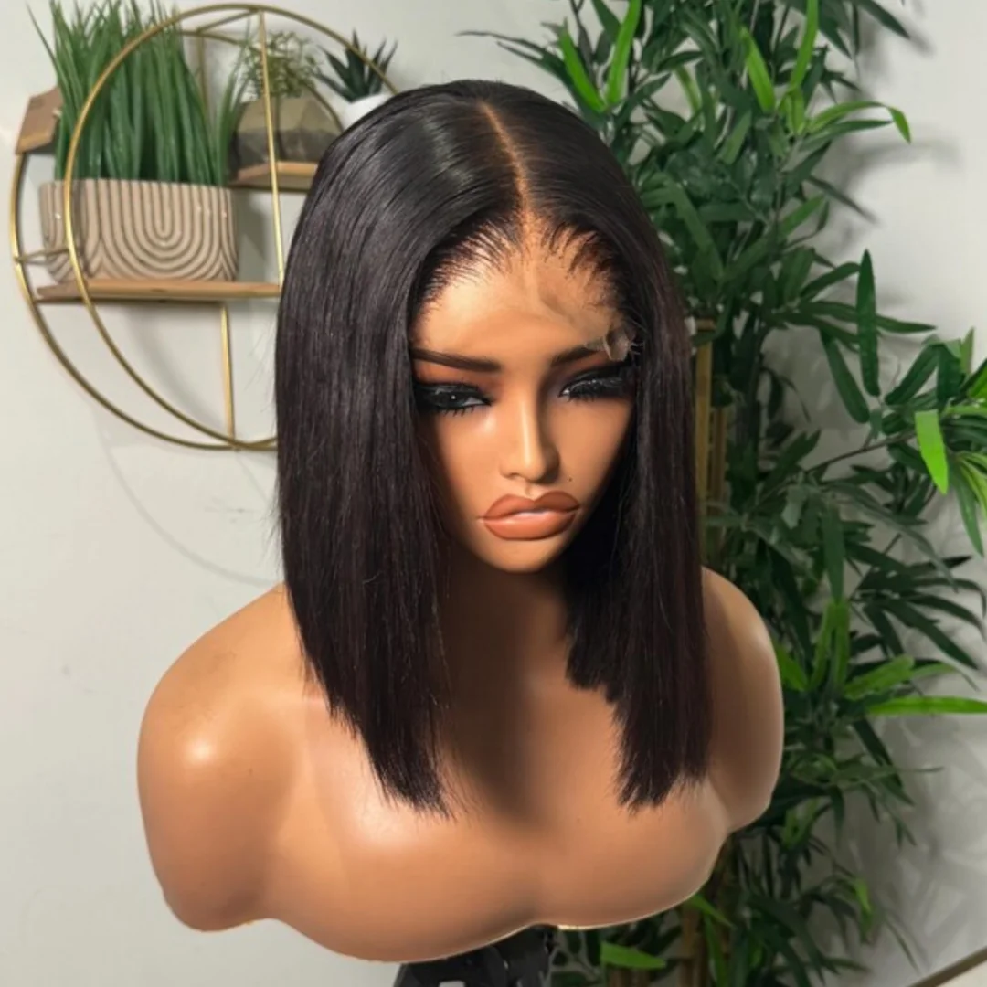 

Черный прямой парик боб 5x5 с шелковой основой, без клея, мягкий, из натуральных еврейских волос, с детской линией роста, HD-кружево, европейский стиль, предварительно выщипанный