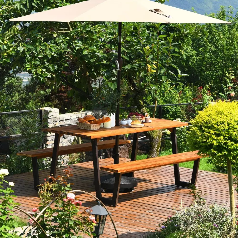 Acacia Wood Picnic Table, 70 Tabletop with Umbrella Hole